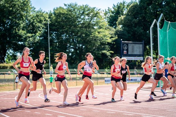 Marie Proepsting (VfL Eintracht Hannover), Jasmina Stahl (Hannover 96), Jana Schluesche (VfL Eintracht Hannover), Lara Predki (Lueneburger SV) am 02.07.2022 waehrend den NLV+BLV Leichtathletik-Landesmeisterschaften im Jahnstadion in Goettingen (Tag 1)